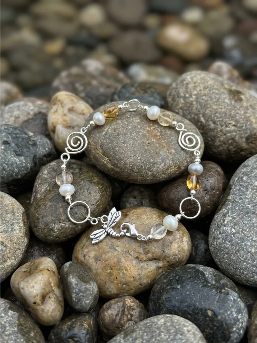Sterling Silver Pearl & Citrine Bracelet